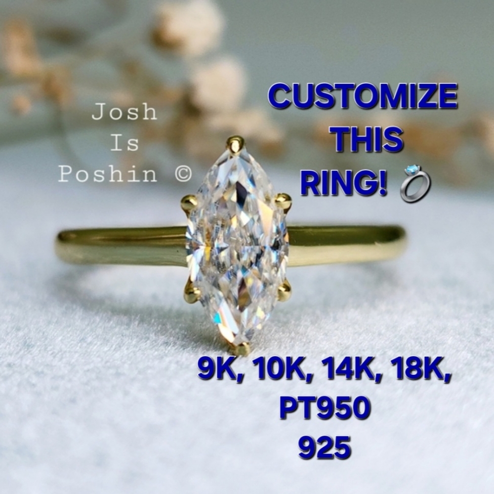 1CTW Crushed ice marquise cut moissanite engagement ring in sterling silver
